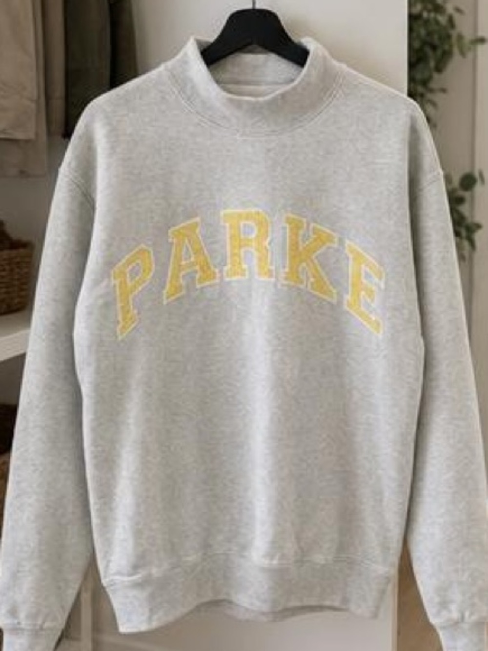 Gray Crewneck Sweatshirt with Yellow Lettering